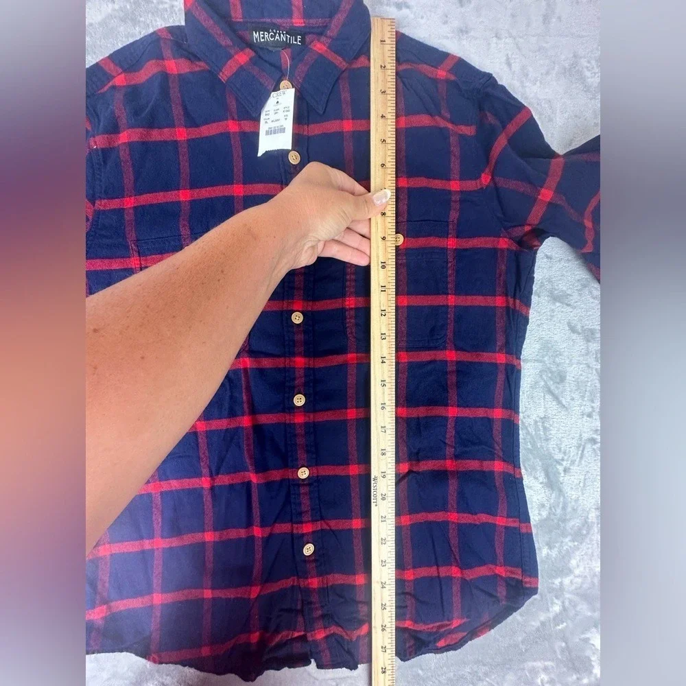 J Crew Mercantile Flannel Shirt Mens Med Long Sleeve Button Plaid Red‎ Navy New